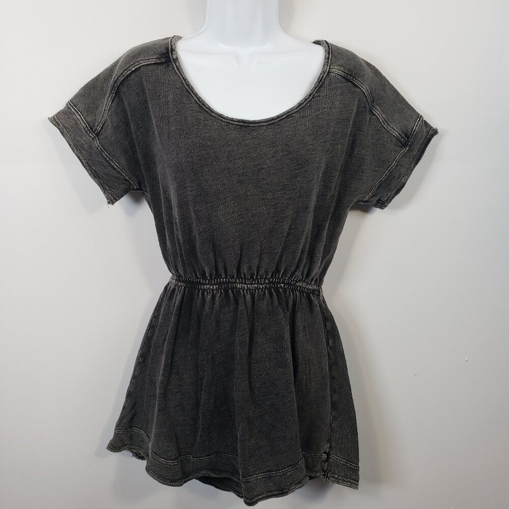 We The Free ~Free People Acid Wash Dress Womens Small S  Gray Short Sleeve /A190